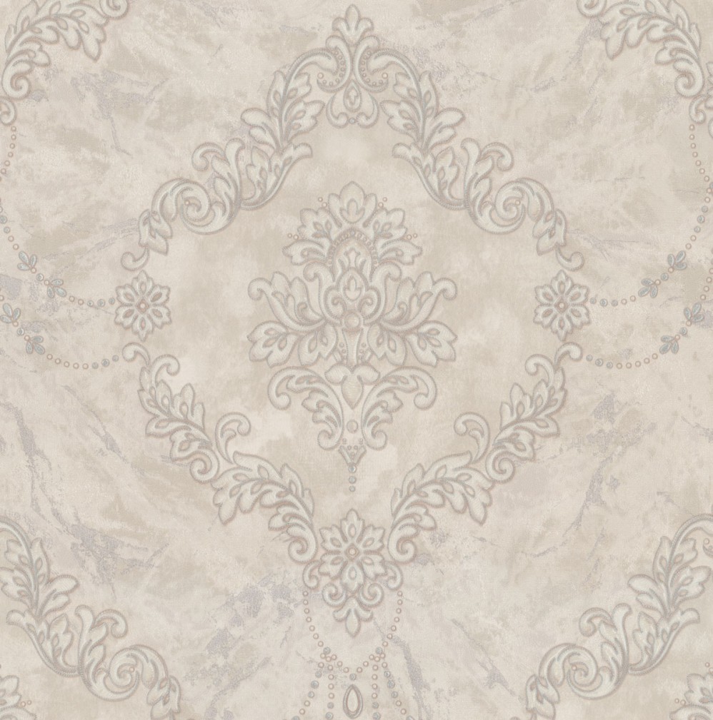 Обои бежевые Дамаск Euro Decor виниловые Molinard арт. 9095-01